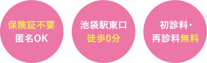 保険証不要匿名でOK 池袋駅東口徒歩0分 初診料・再診料無料