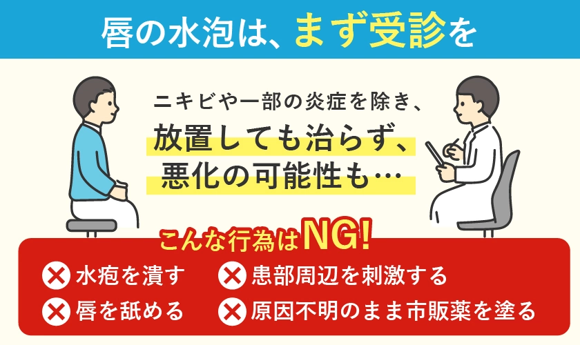 唇の水疱は放置せず受診を
