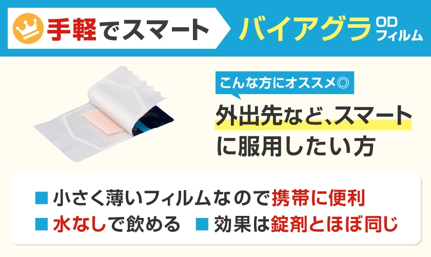 見た目・手軽さ重視の方におすすめのＥＤ治療薬　バイアグラODフィルム　効果も錠剤とほぼ同等